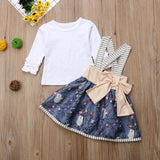Girl Long Sleeve Tops Print Strap Skirt Outfit 2Pcs