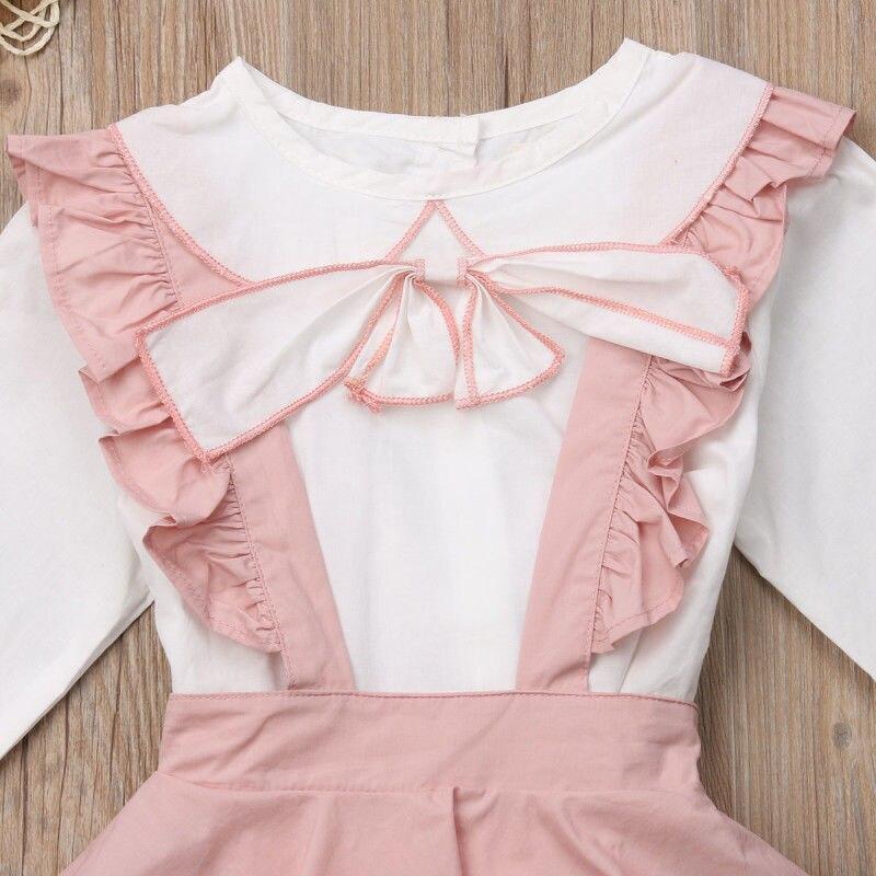 Kids Girl Bow-knot Long Sleeve Pink Outfit 2PCS