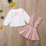 Kids Girl Bow-knot Long Sleeve Pink Outfit 2PCS