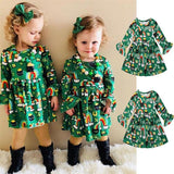 Baby Girl Long Flare Sleeve Floral Christmas Dress 1-6Y
