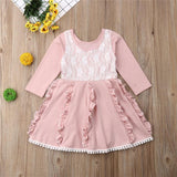 2-7Y Girl Patchwork Long Sleeve Party Casual Dresses