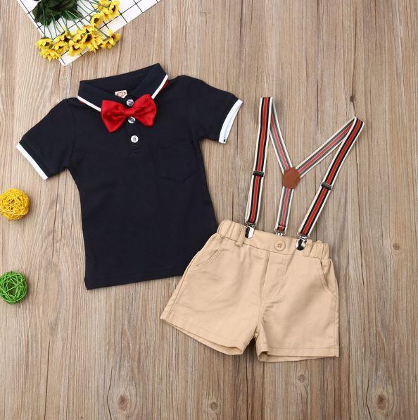 Kid Baby Boy Bow Tie Suspenders Gentleman Outfit 2 Pcs Sets