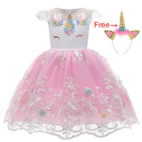 Girl Embroidery Unicorn Big Bow Princess Dress Wedding Party Kids Dresses - honeylives