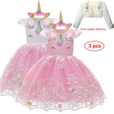 Girl Embroidery Unicorn Big Bow Princess Wedding Party Dresses