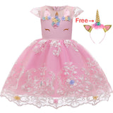 Kids Girl Embroidery Unicorn Big Bow Princess Party Dresses